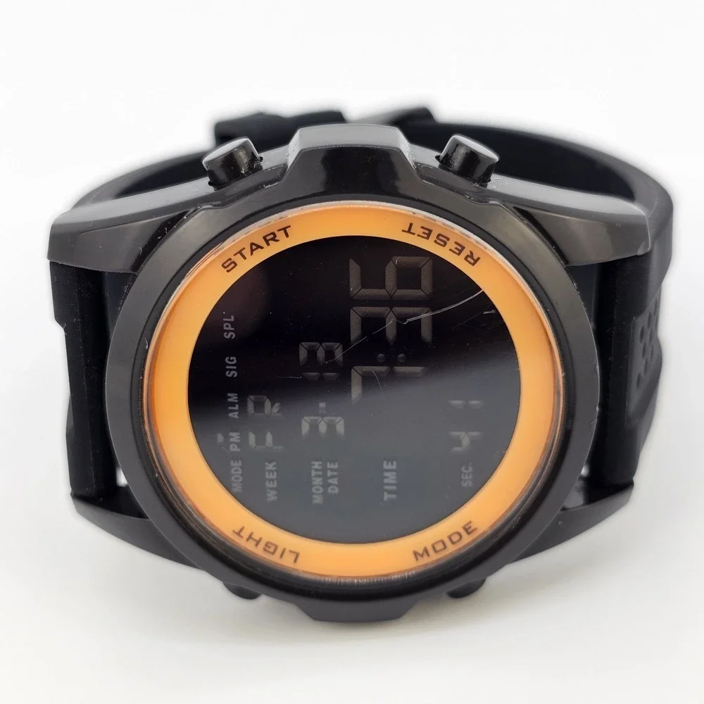 Men's Digital Watch 48MM Black Case Black Plastic Bands New Battery‎